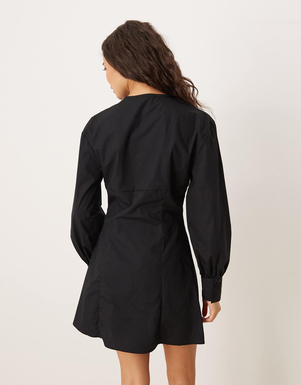 ASOS DESIGN round neck button up waisted mini dress in black