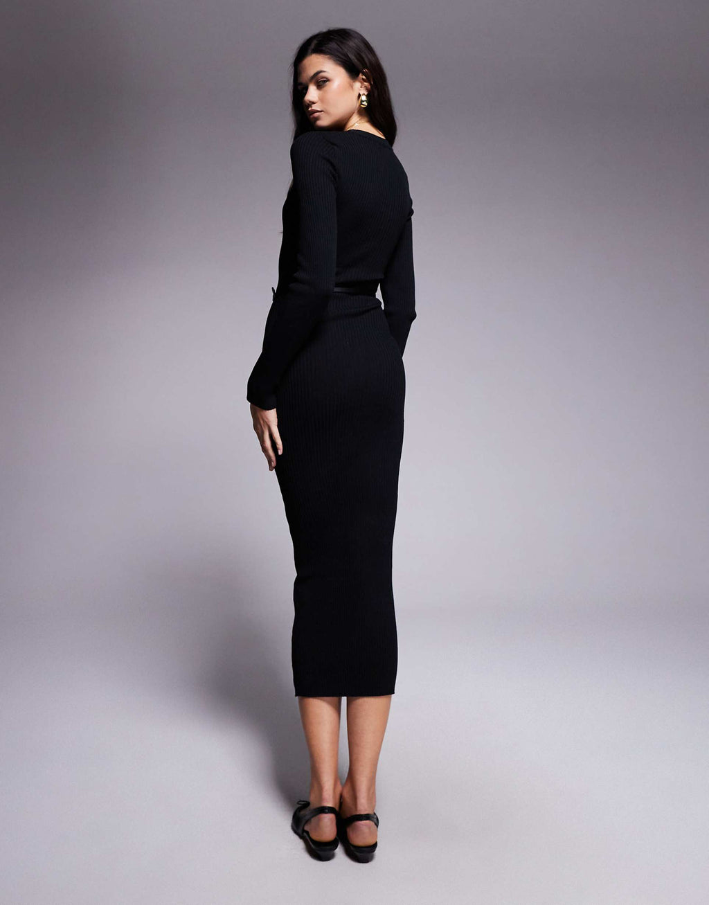 River Island crew neck knit midi dress in black
