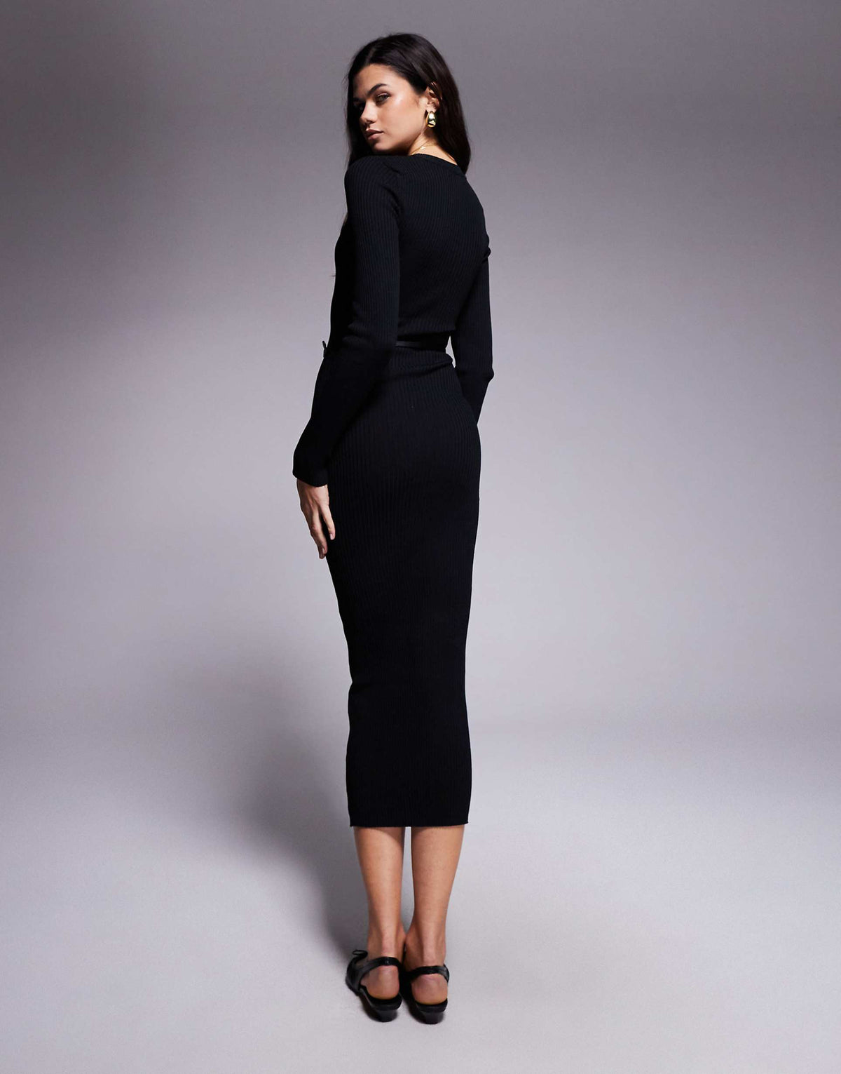 River Island crew neck knit midi dress in black