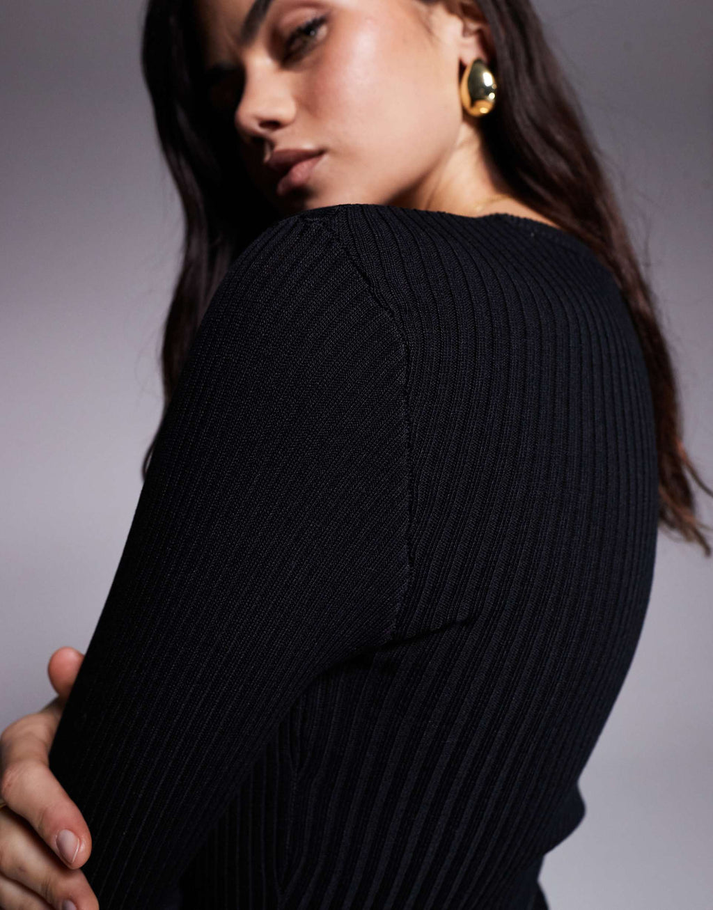 River Island crew neck knit midi dress in black