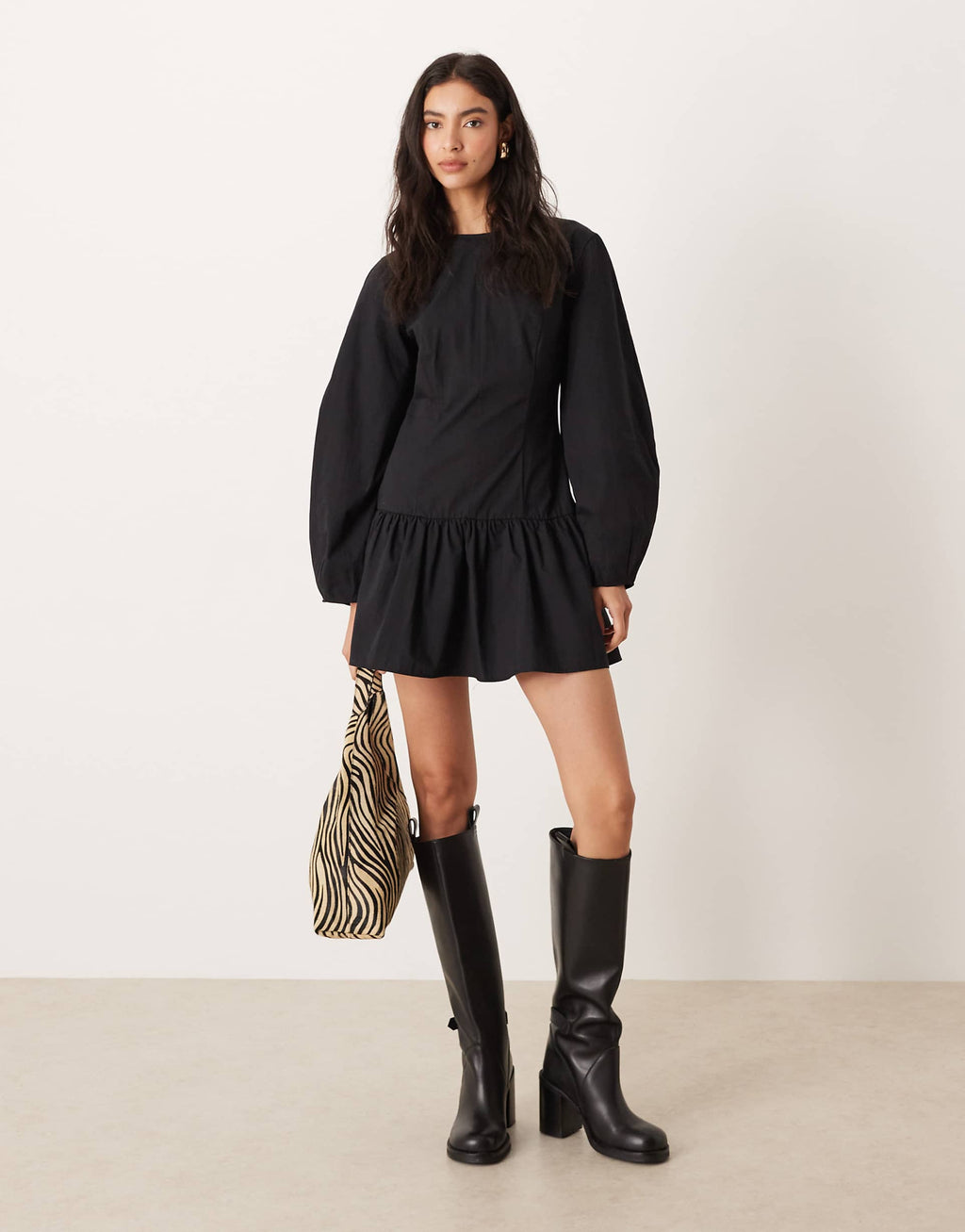 ASOS DESIGN cocoon sleeves dropped waist mini dress in black