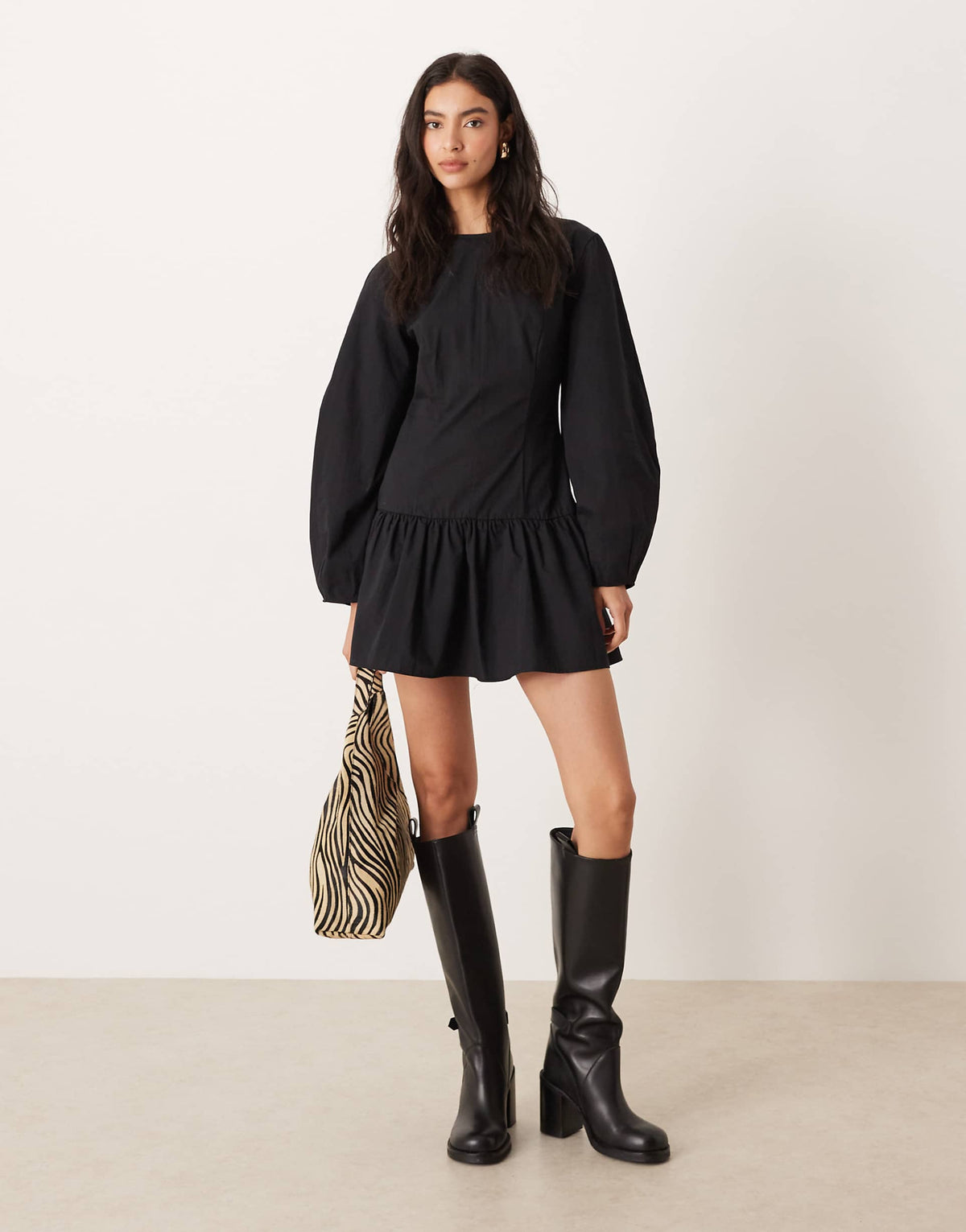 ASOS DESIGN cocoon sleeves dropped waist mini dress in black