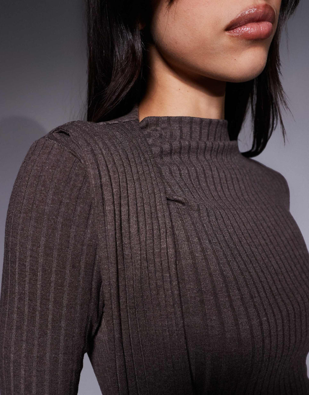 ASOS DESIGN long sleeve scarf detail maxi dress in chocolate
