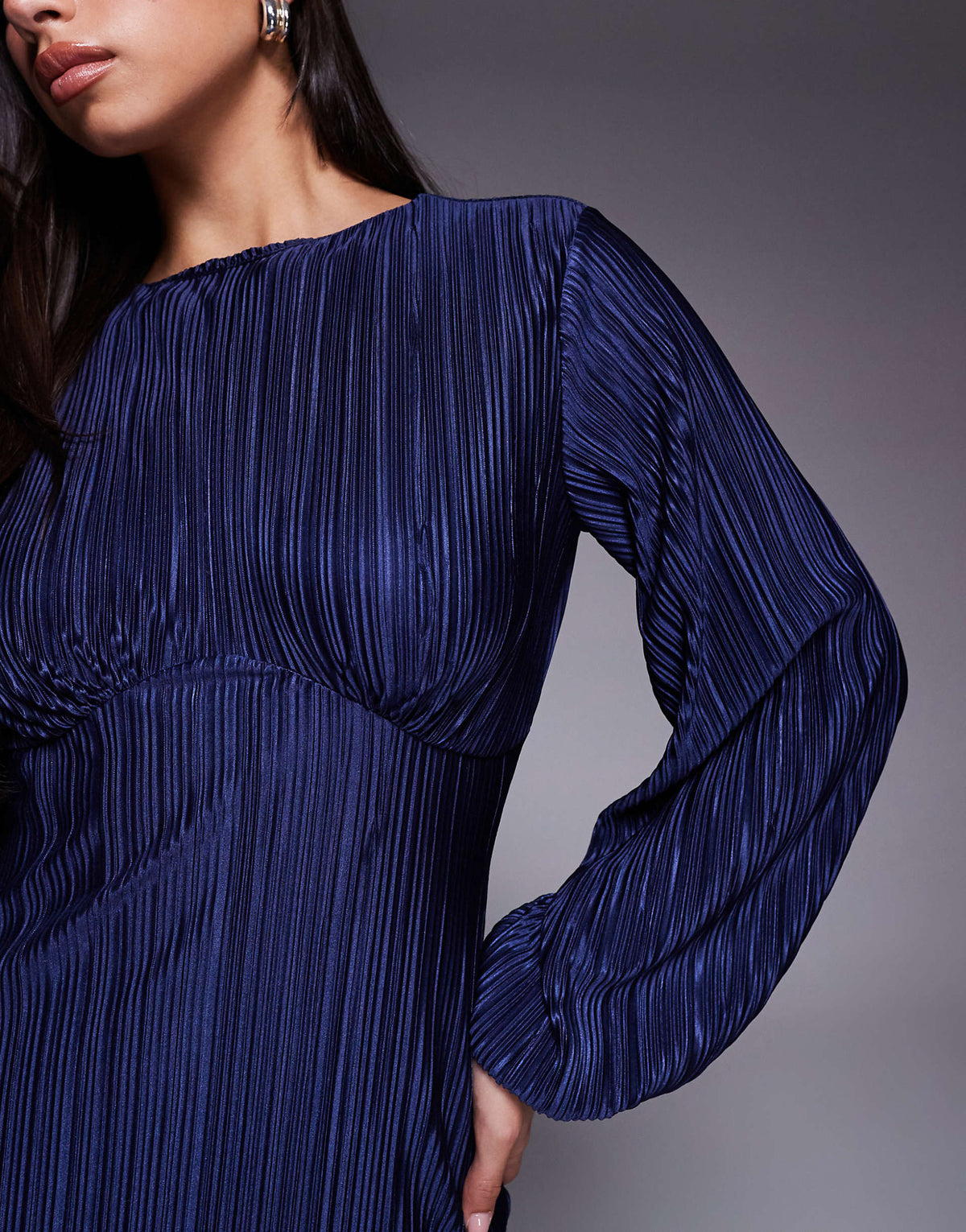 ASOS DESIGN plisse long puff sleeve maxi dress in navy