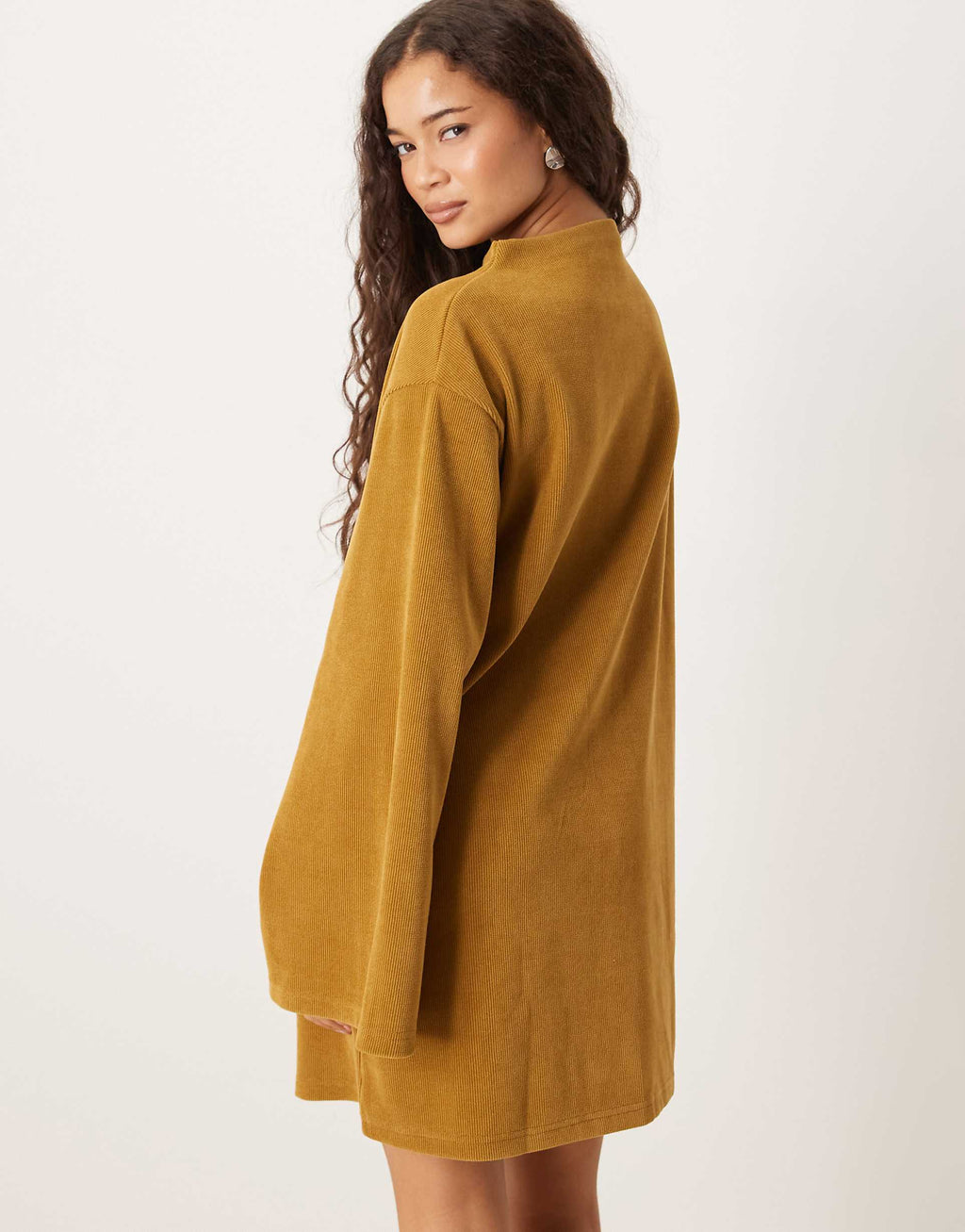 ASOS DESIGN corduroy wide sleeve mini swing dress in mustard