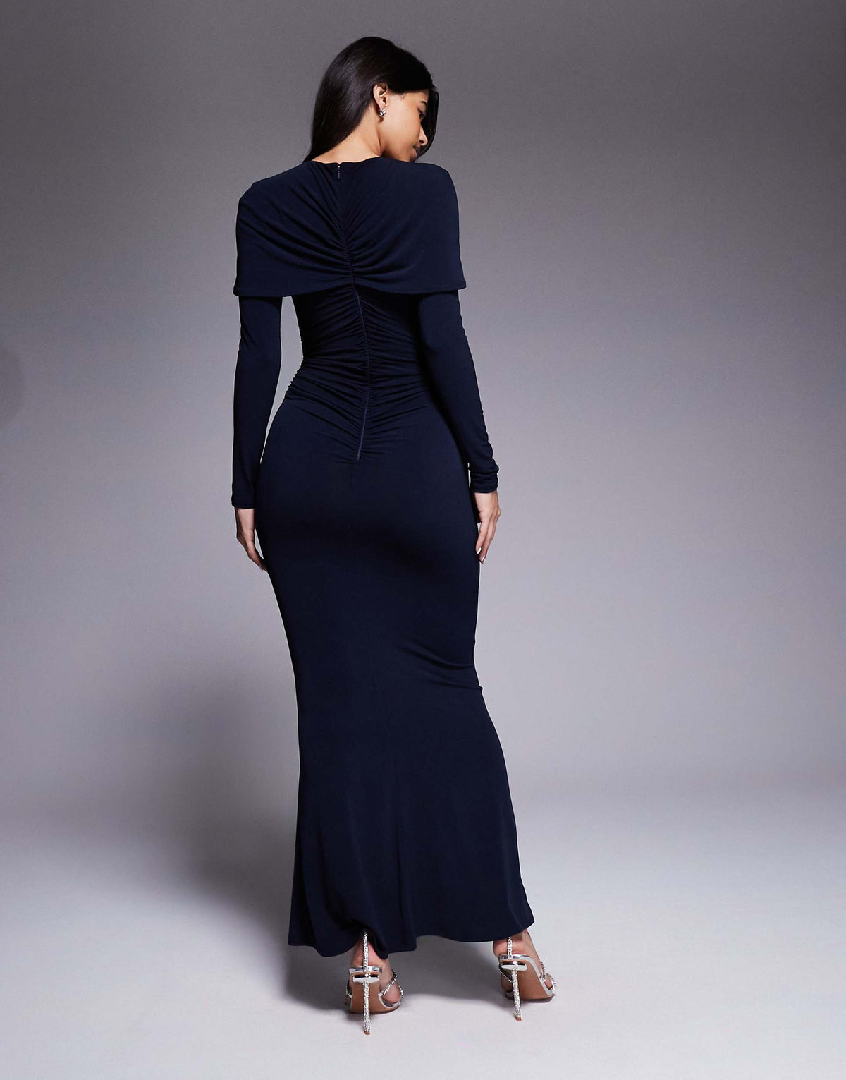 Daska slinky ruched cape detail maxi dress in navy