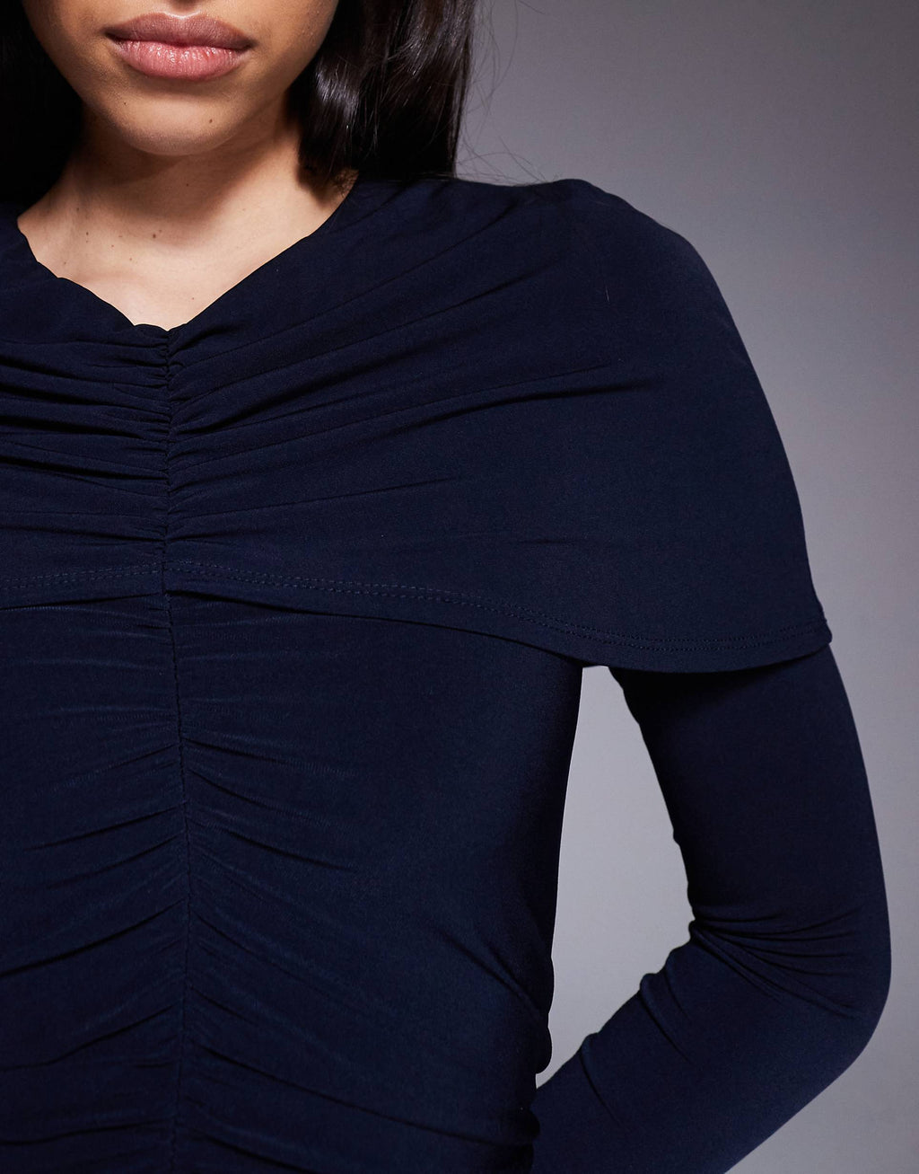 Daska slinky ruched cape detail maxi dress in navy