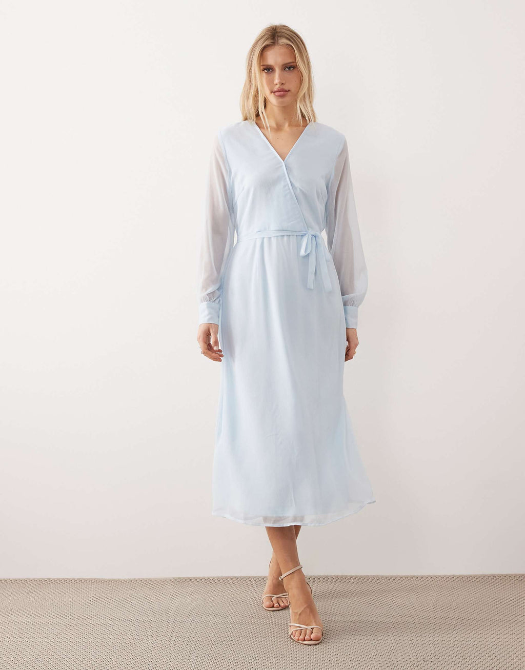 VILA long sleeve v-neck midi dress in light blue