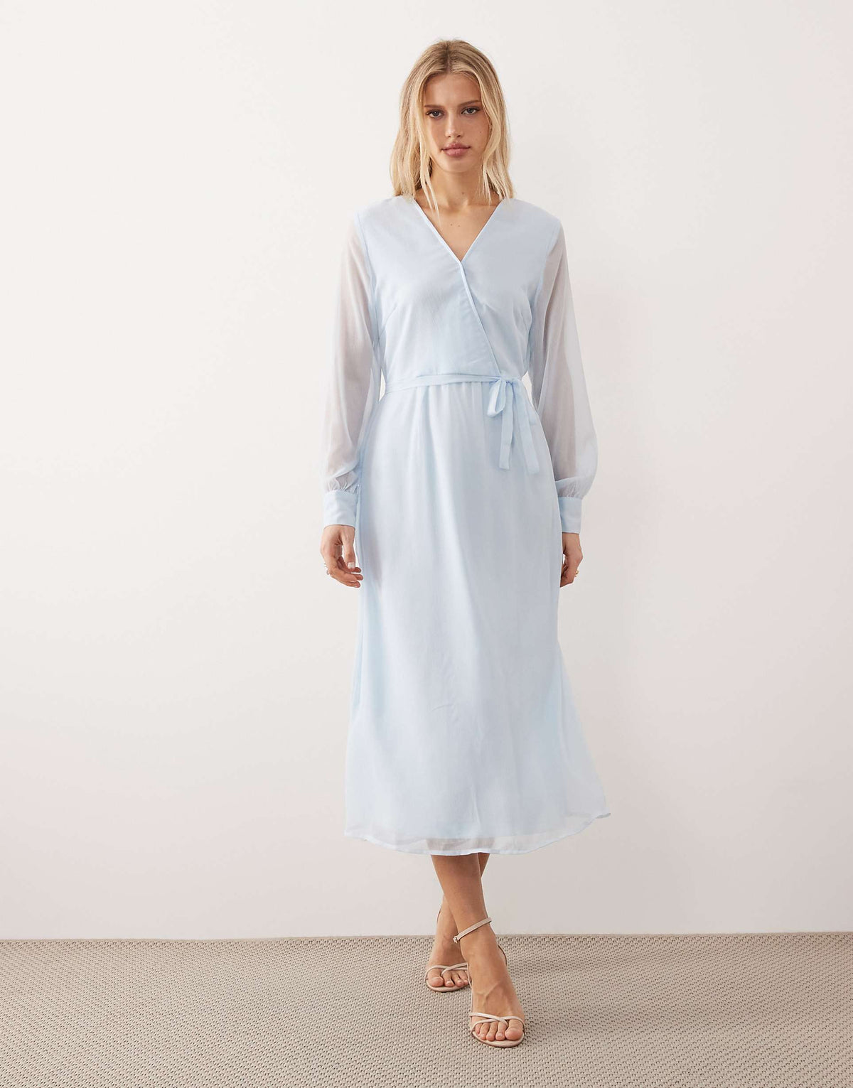 VILA long sleeve v-neck midi dress in light blue