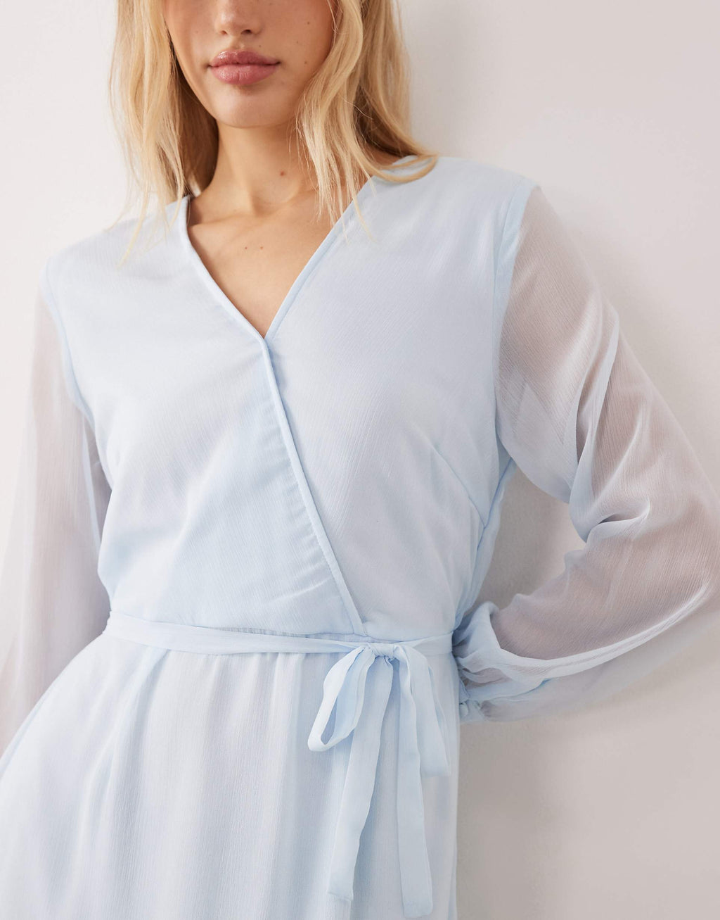 VILA long sleeve v-neck midi dress in light blue