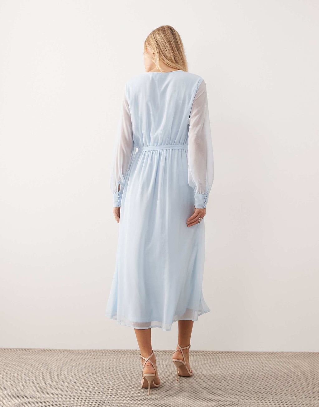 VILA long sleeve v-neck midi dress in light blue