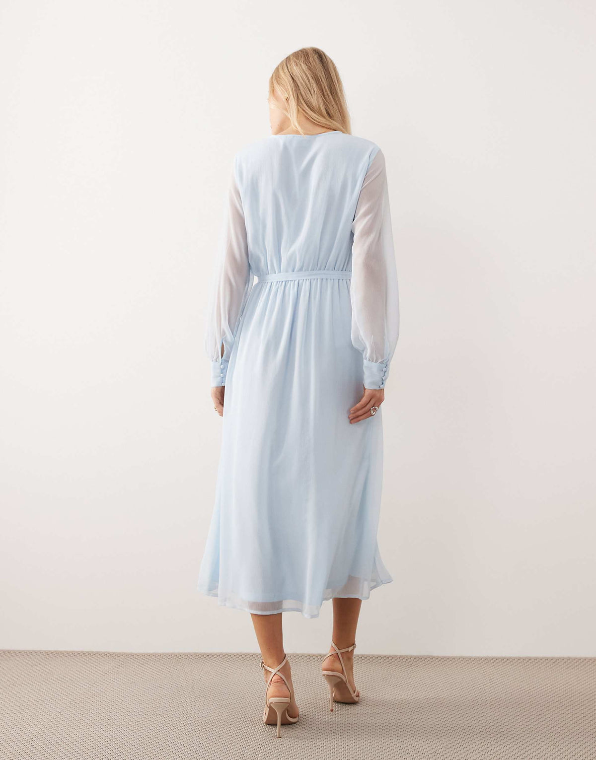 VILA long sleeve v-neck midi dress in light blue