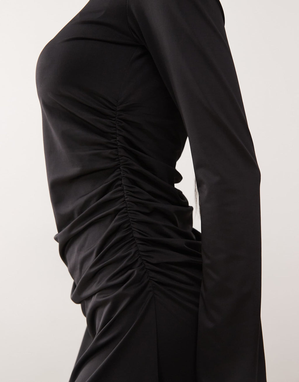 Monki long sleeve ruched mini dress in black