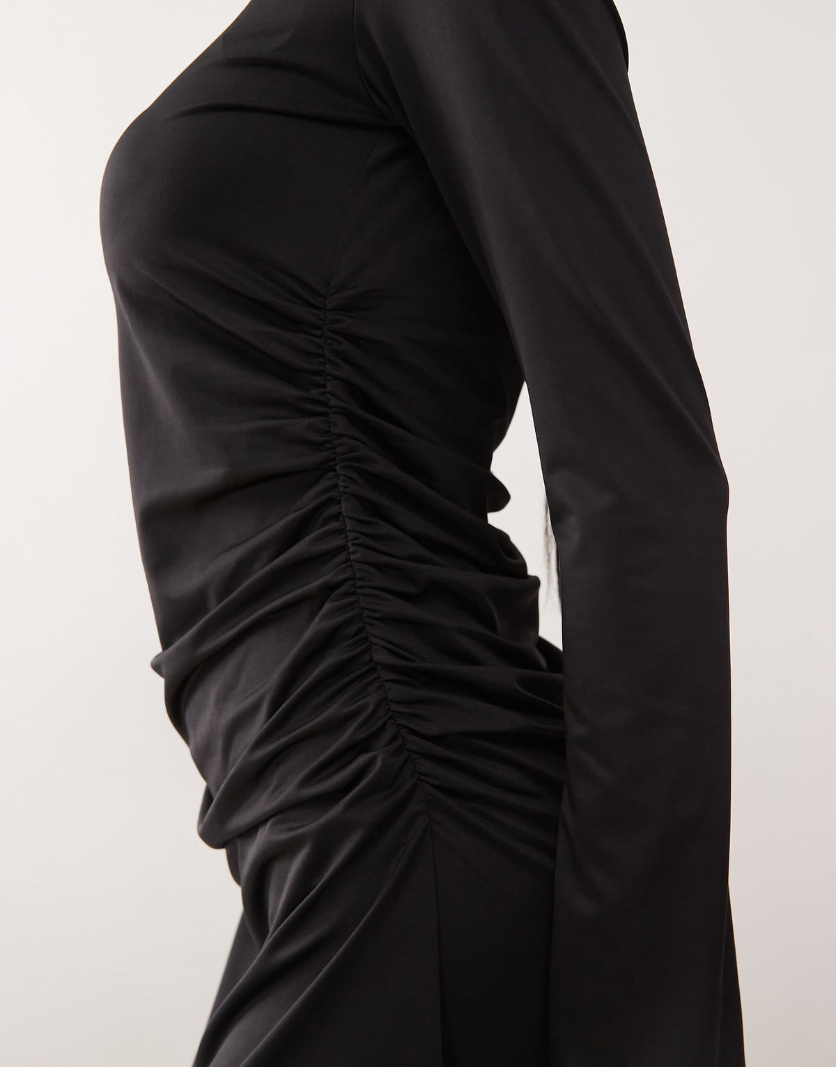 Monki long sleeve ruched mini dress in black