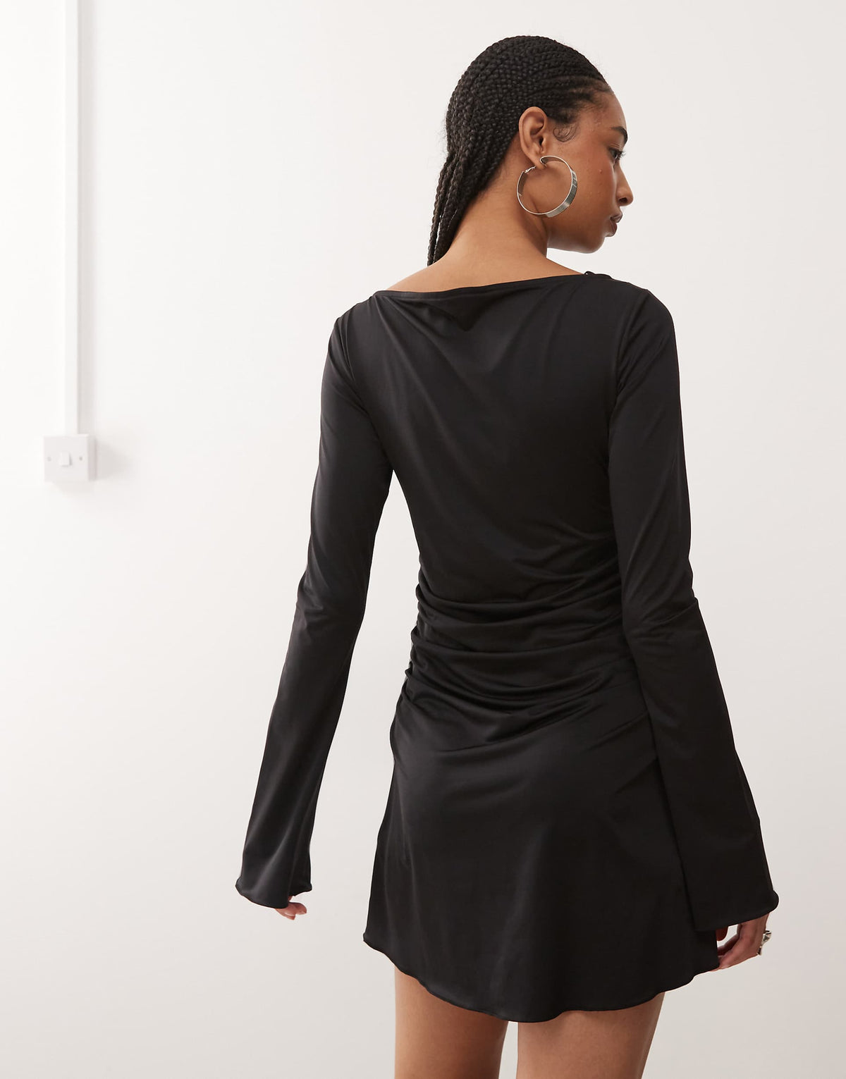 Monki long sleeve ruched mini dress in black