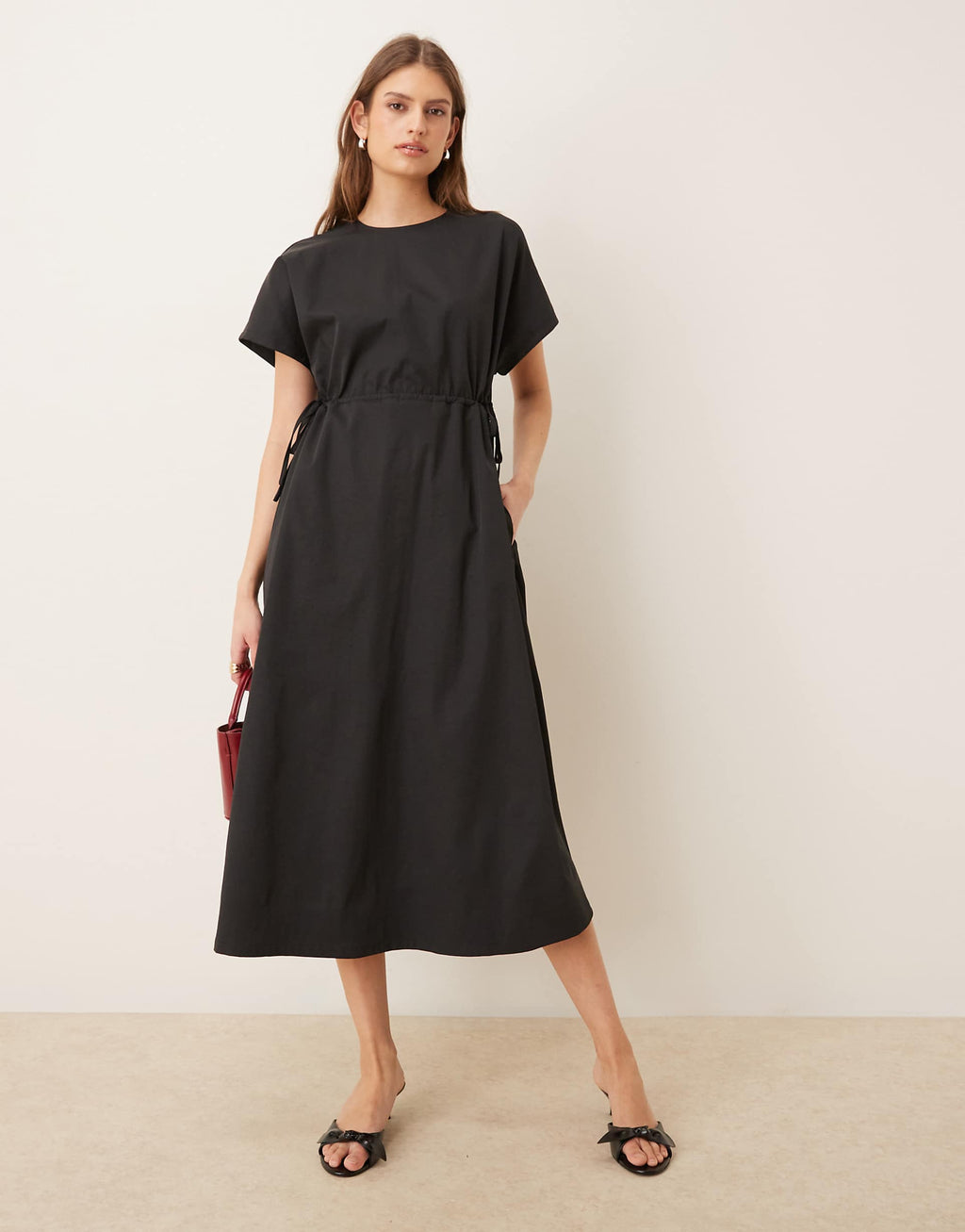 Threadbare midi dress with elastic waist in black