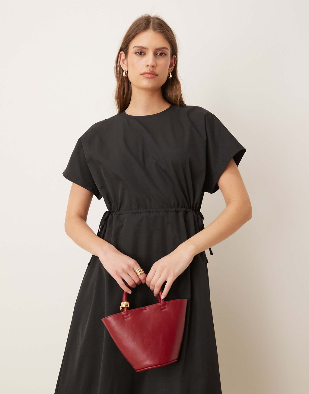 Threadbare midi dress with elastic waist in black