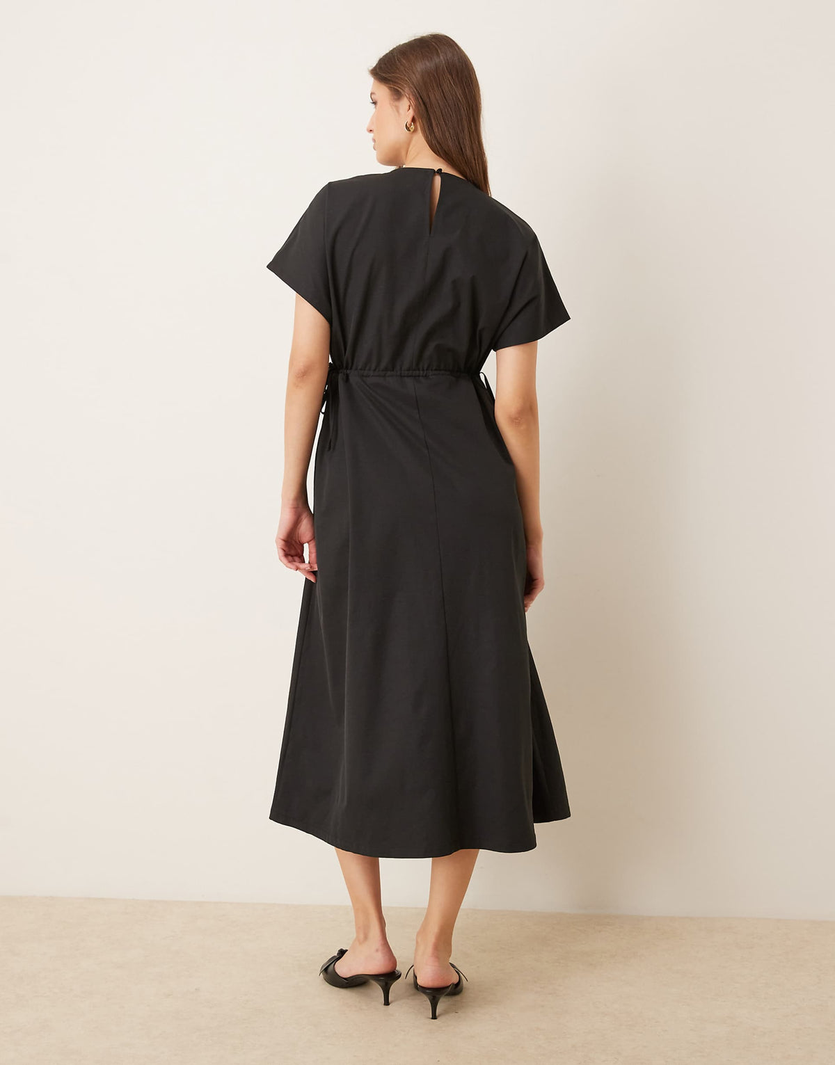 Threadbare midi dress with elastic waist in black
