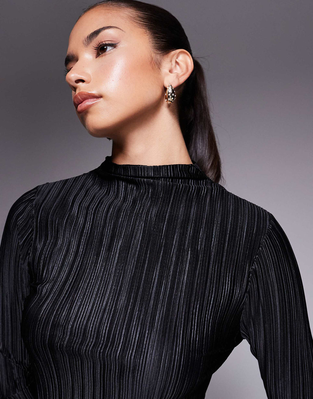 ASOS DESIGN plisse asymmetric hem mini dress in black