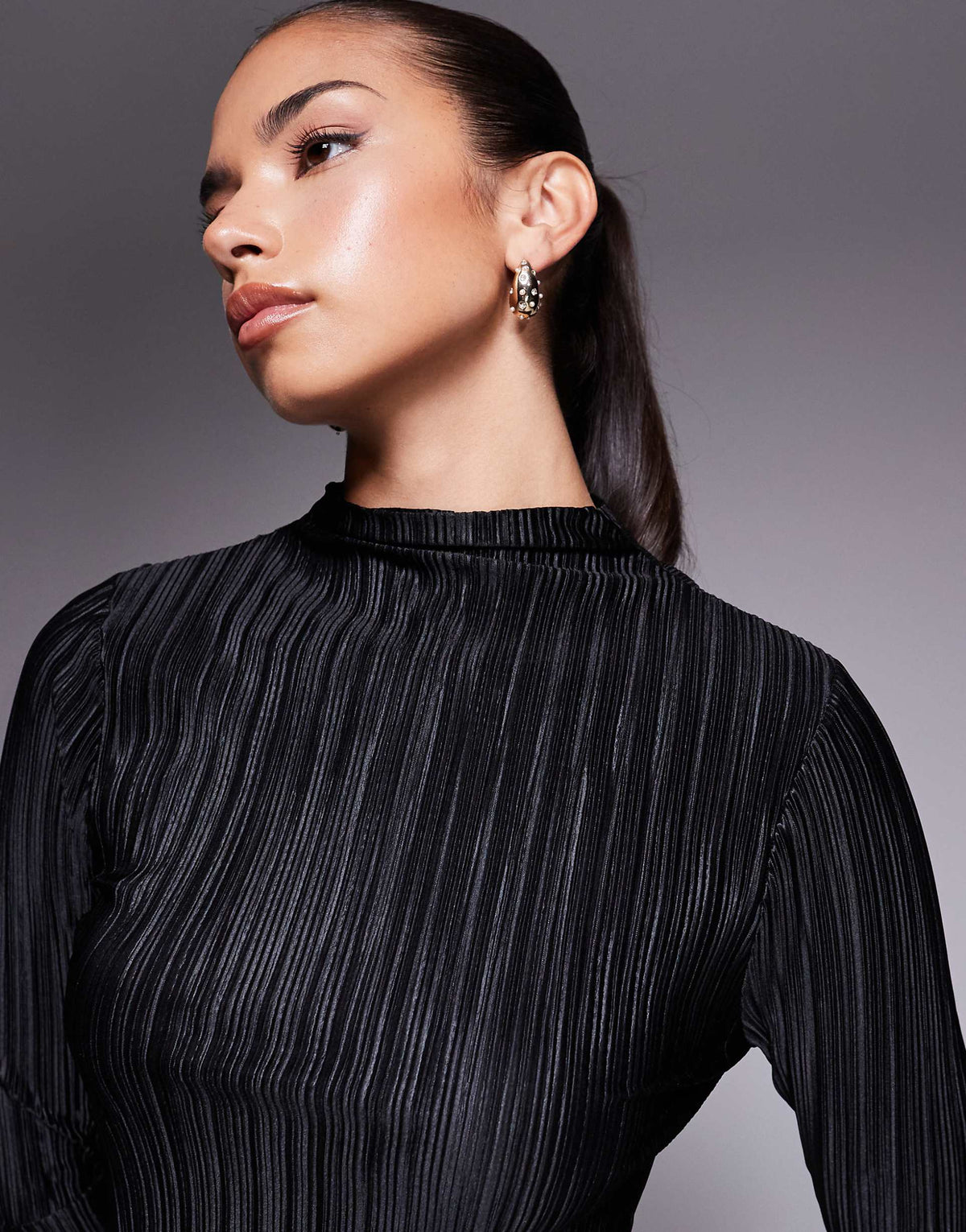 ASOS DESIGN plisse asymmetric hem mini dress in black