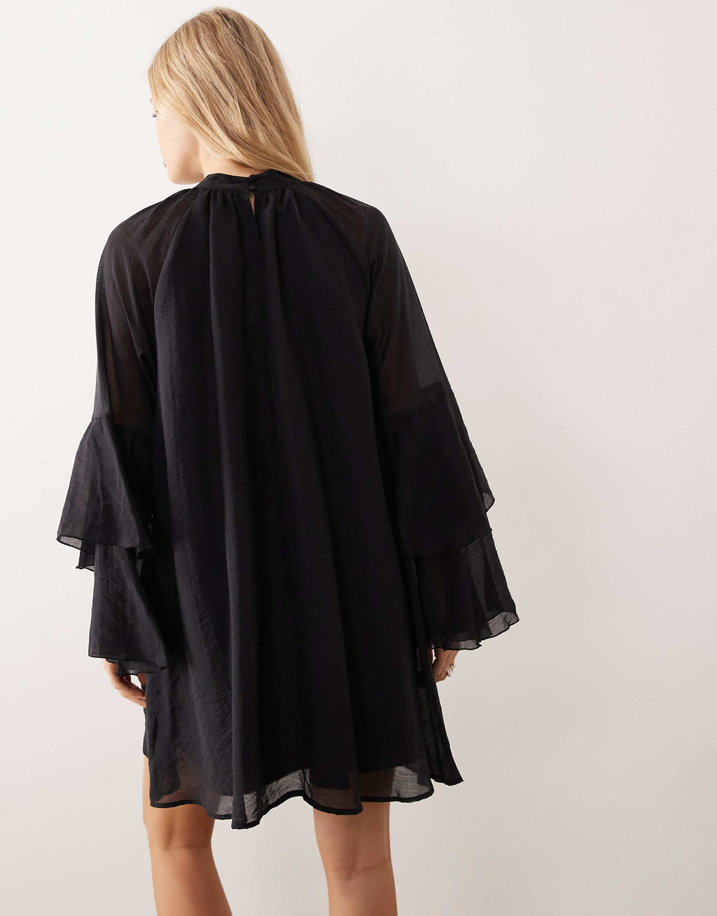 AWARE flared sleeves high neck mini dress in black