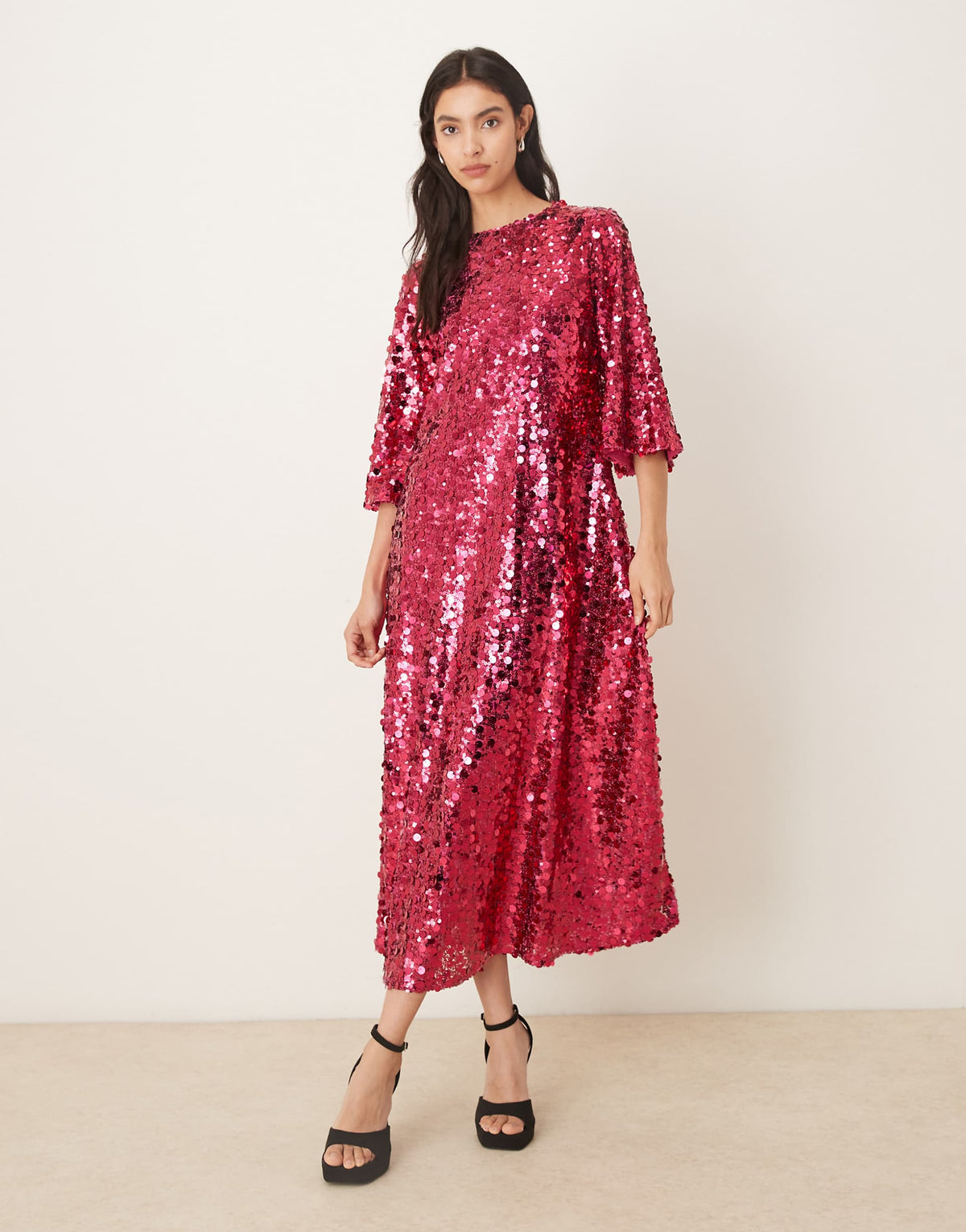 Sister Jane Empire sequin flutter sleeve midaxi dress in pink