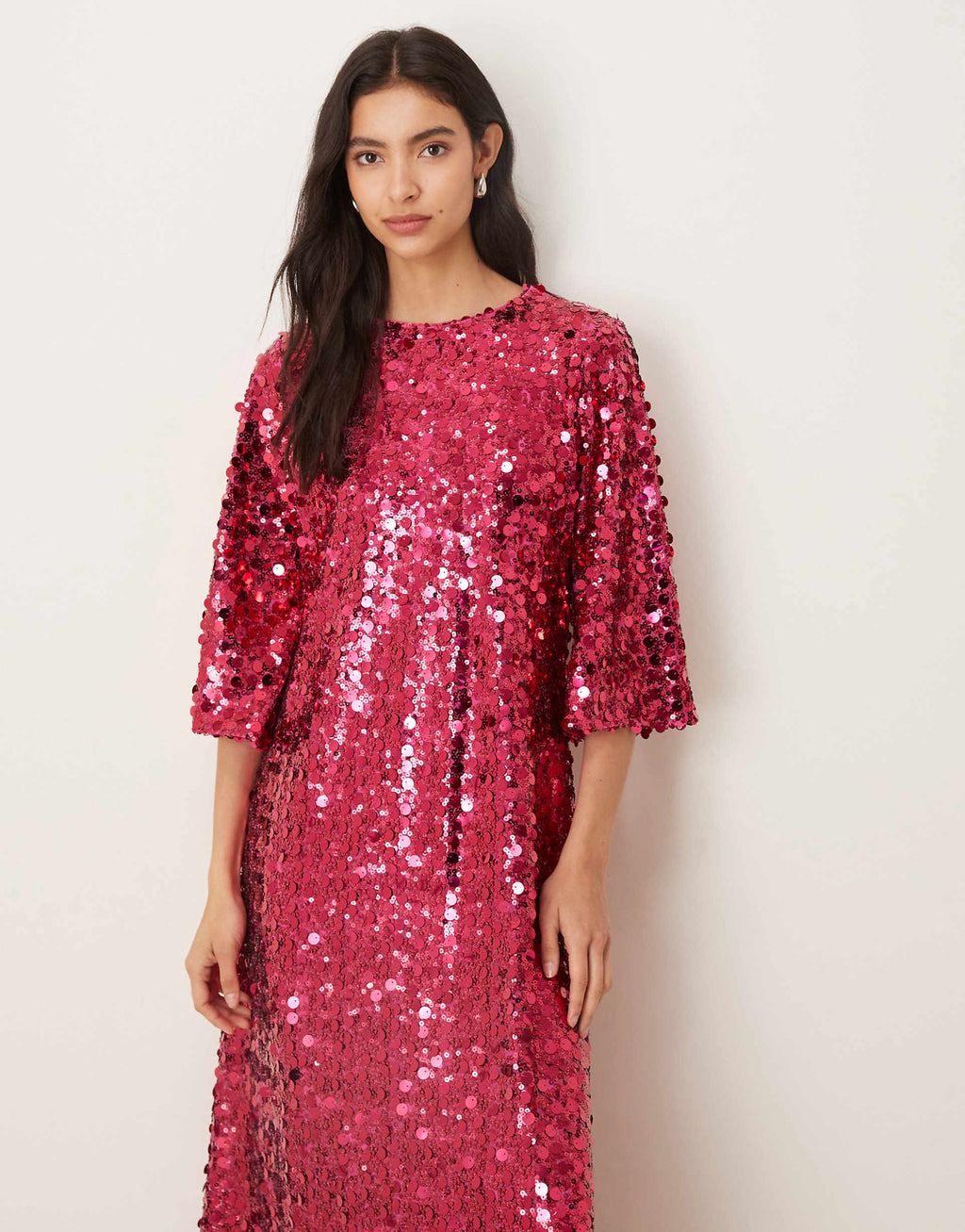Sister Jane Empire sequin flutter sleeve midaxi dress in pink