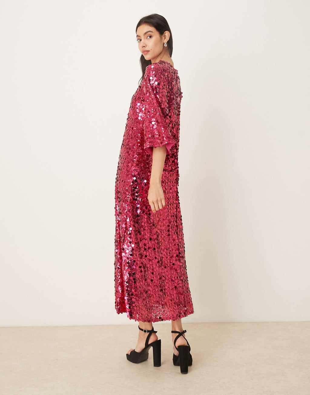 Sister Jane Empire sequin flutter sleeve midaxi dress in pink