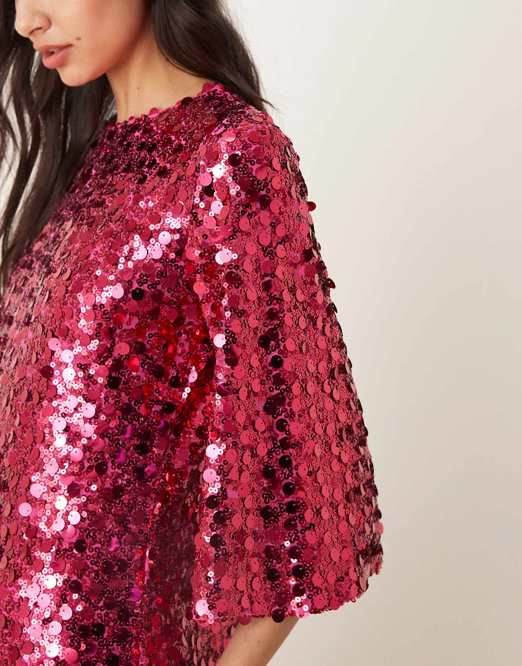 Sister Jane Empire sequin flutter sleeve midaxi dress in pink