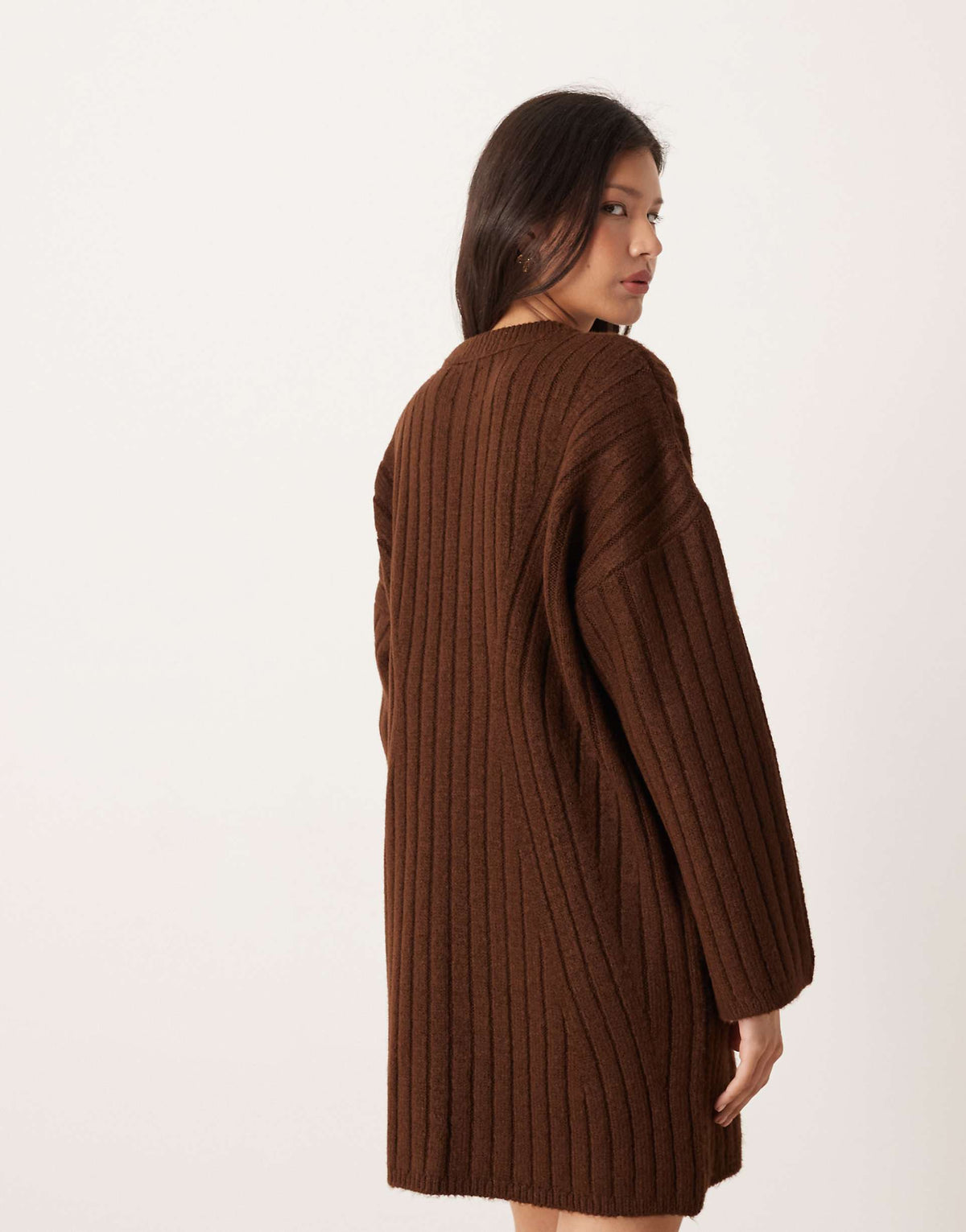 ASOS DESIGN knit ribbed crew neck sweater dress in chocolate