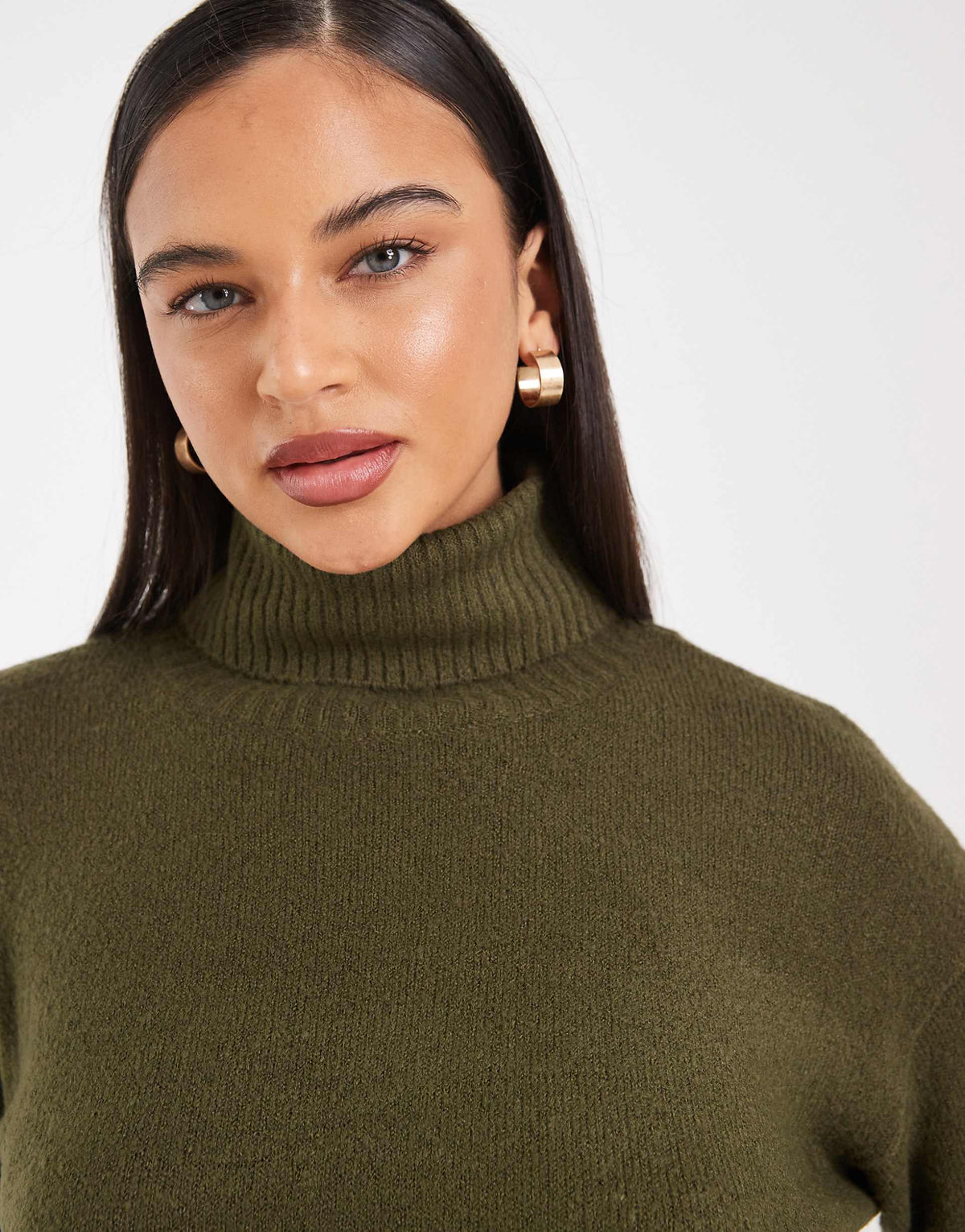 Brave Soul knit turtle neck sweater dress in khaki green