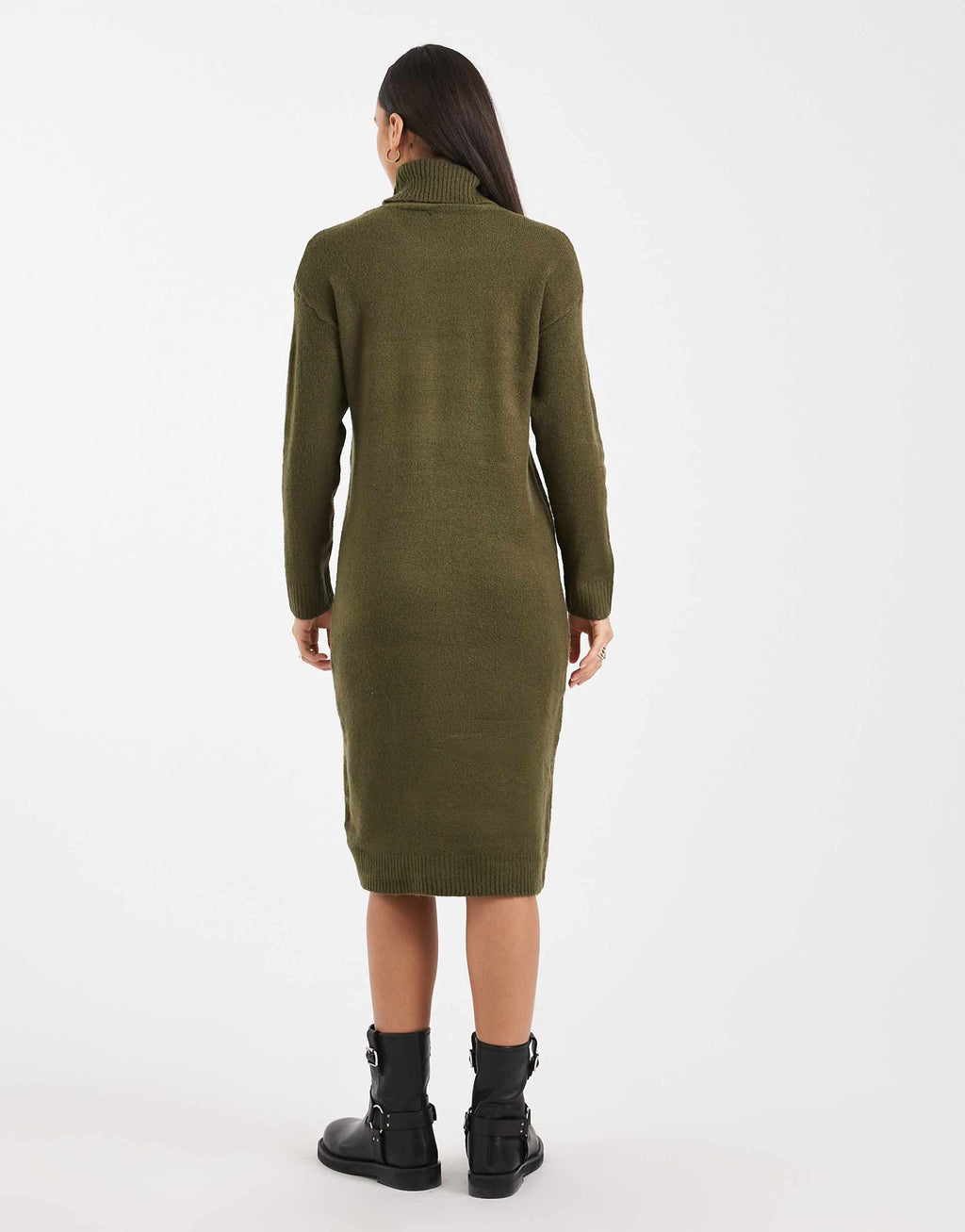 Brave Soul knit turtle neck sweater dress in khaki green