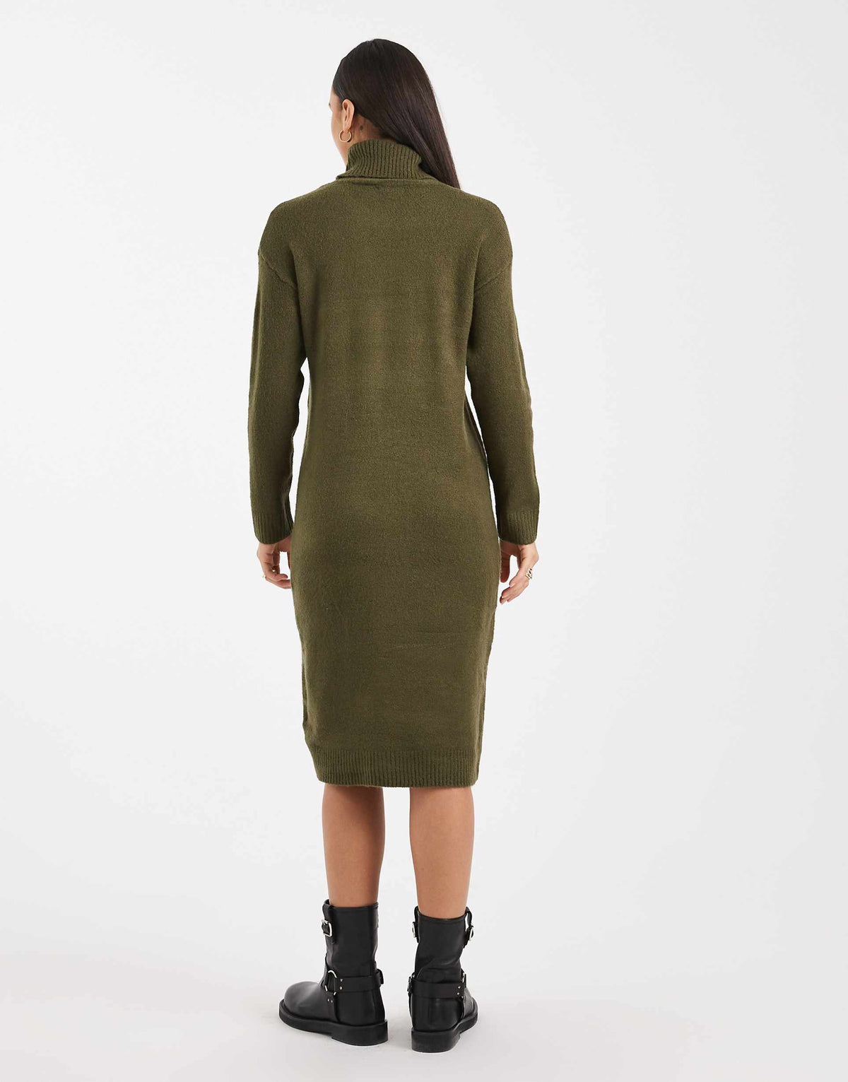 Brave Soul knit turtle neck sweater dress in khaki green