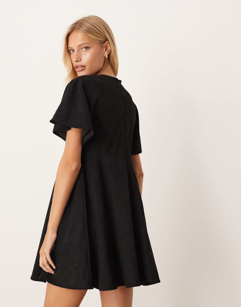 ASOS DESIGN cord t-shirt mini dress with stitching detail in black