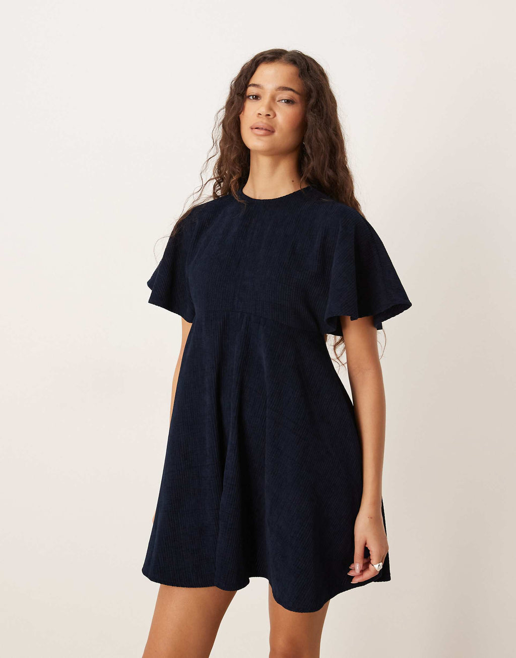 ASOS DESIGN corduroy t-shirt mini dress with stitching detail in navy