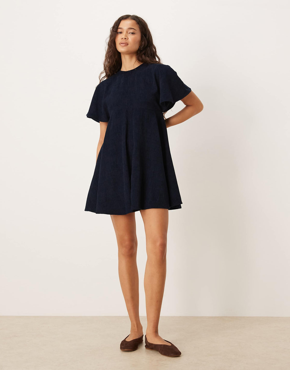 ASOS DESIGN corduroy t-shirt mini dress with stitching detail in navy