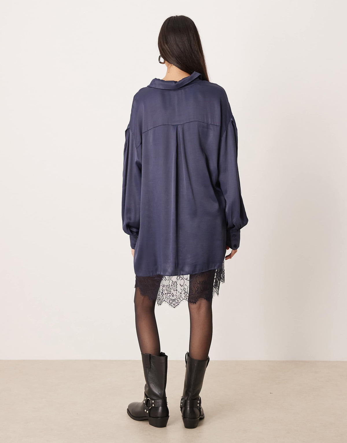 ASOS DESIGN satin shirt mini dress with high low curved hem in deep navy