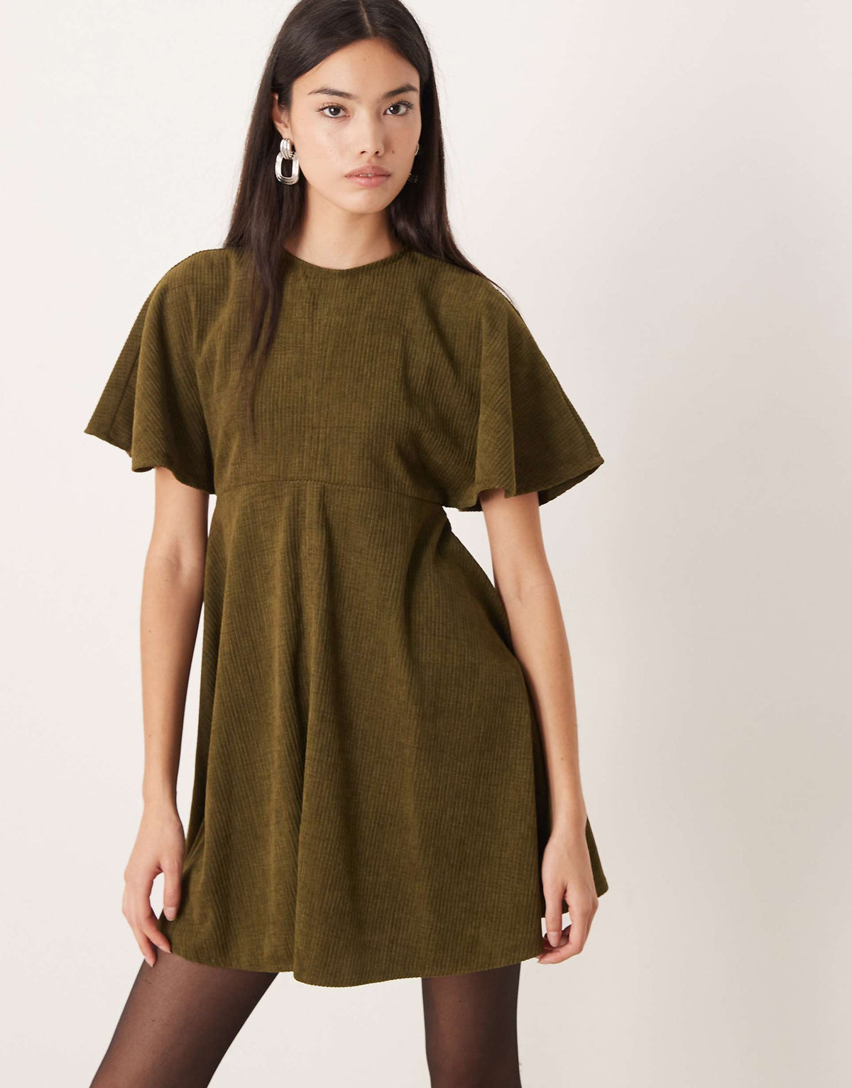 ASOS DESIGN cord T-shirt mini dress with stitching detail in dark green