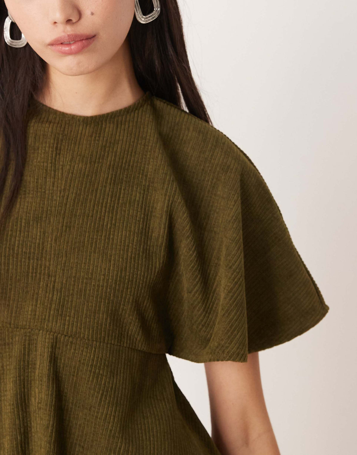 ASOS DESIGN cord T-shirt mini dress with stitching detail in dark green