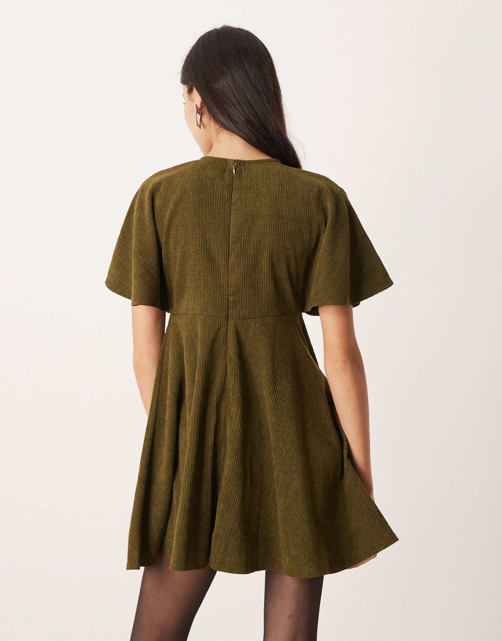 ASOS DESIGN cord T-shirt mini dress with stitching detail in dark green