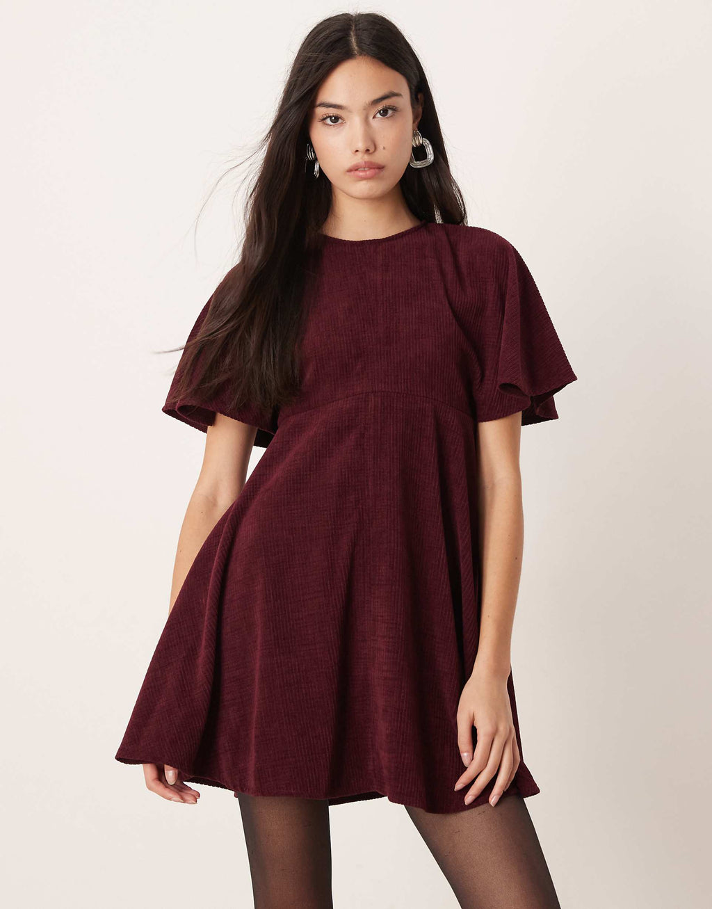 ASOS DESIGN cord T-shirt mini dress with stitching detail in plum