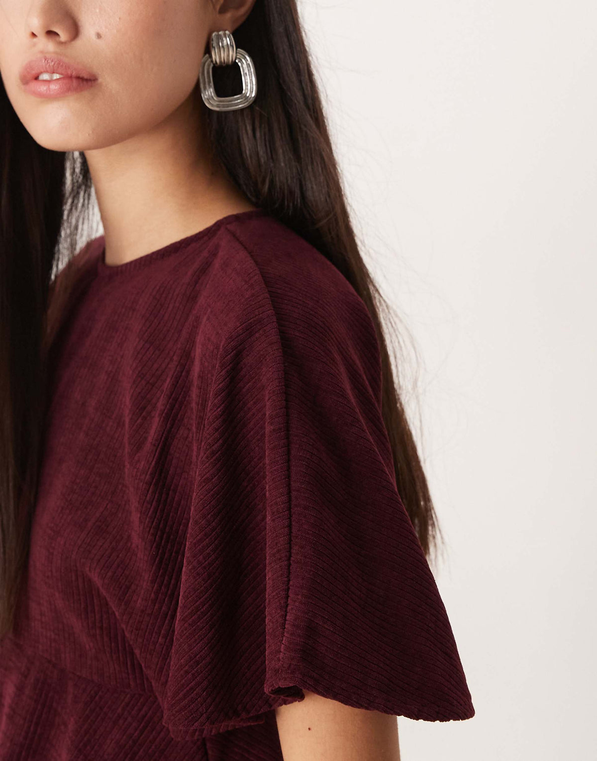 ASOS DESIGN cord T-shirt mini dress with stitching detail in plum