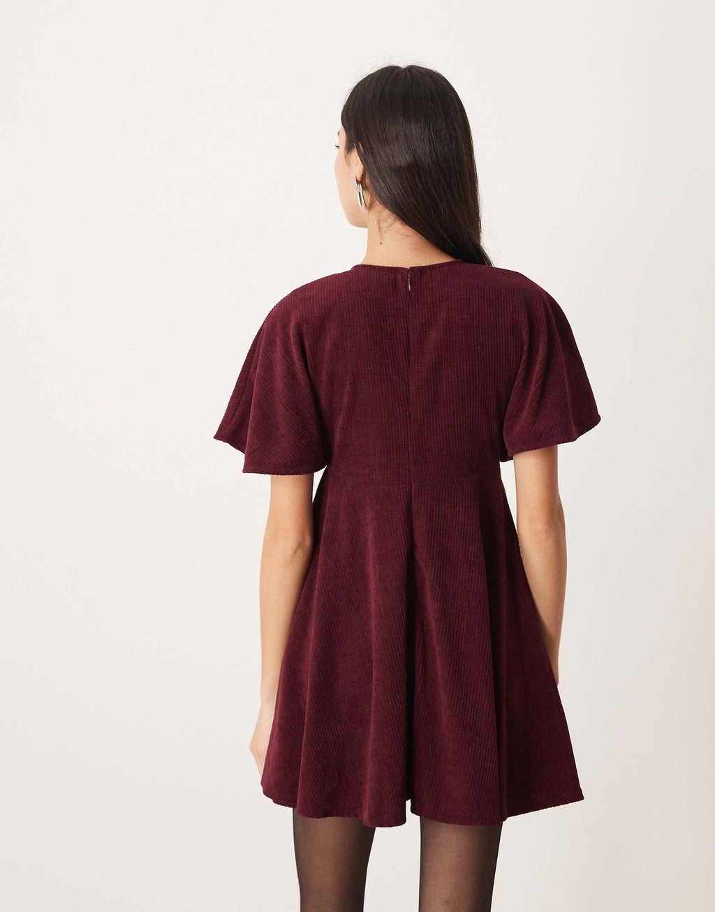 ASOS DESIGN cord T-shirt mini dress with stitching detail in plum