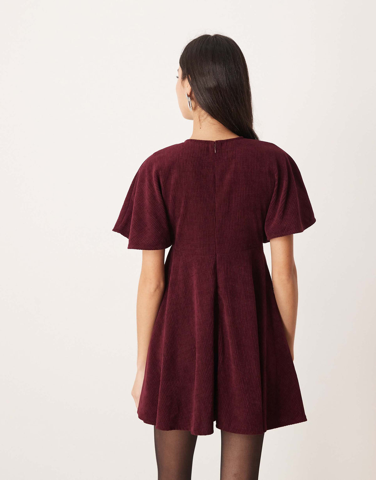 ASOS DESIGN cord T-shirt mini dress with stitching detail in plum