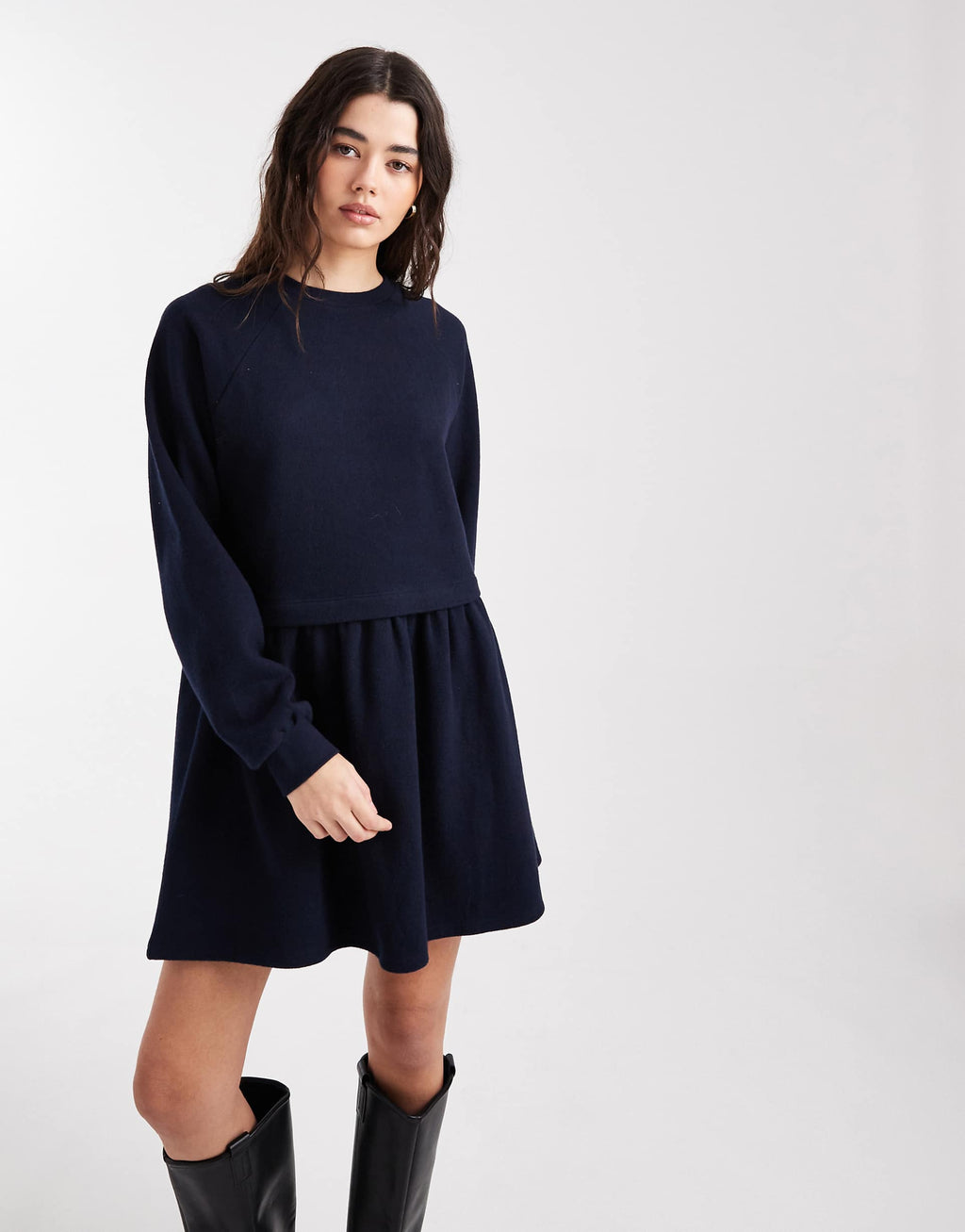 Miss Selfridge super soft brushed smock dress in navy