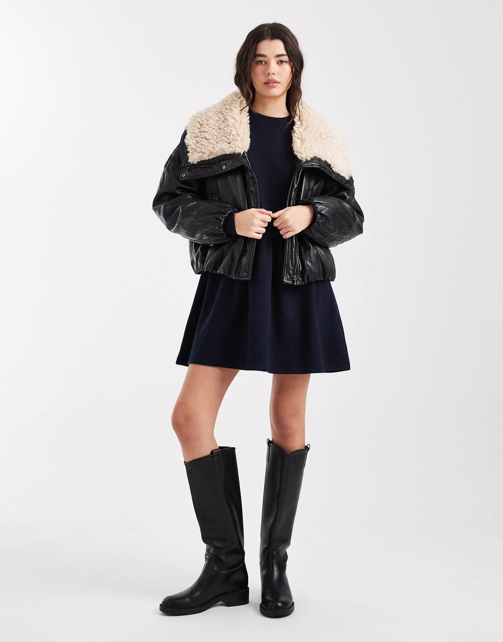 Miss Selfridge super soft brushed smock dress in navy