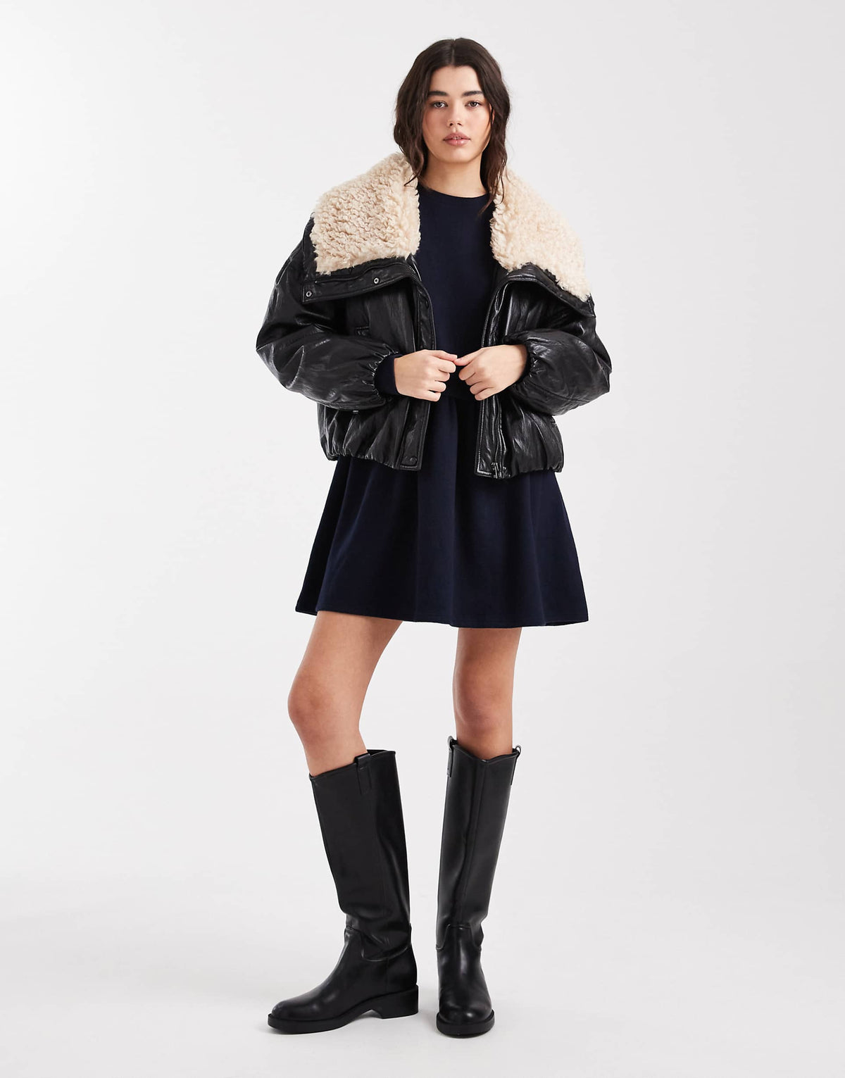 Miss Selfridge super soft brushed smock dress in navy