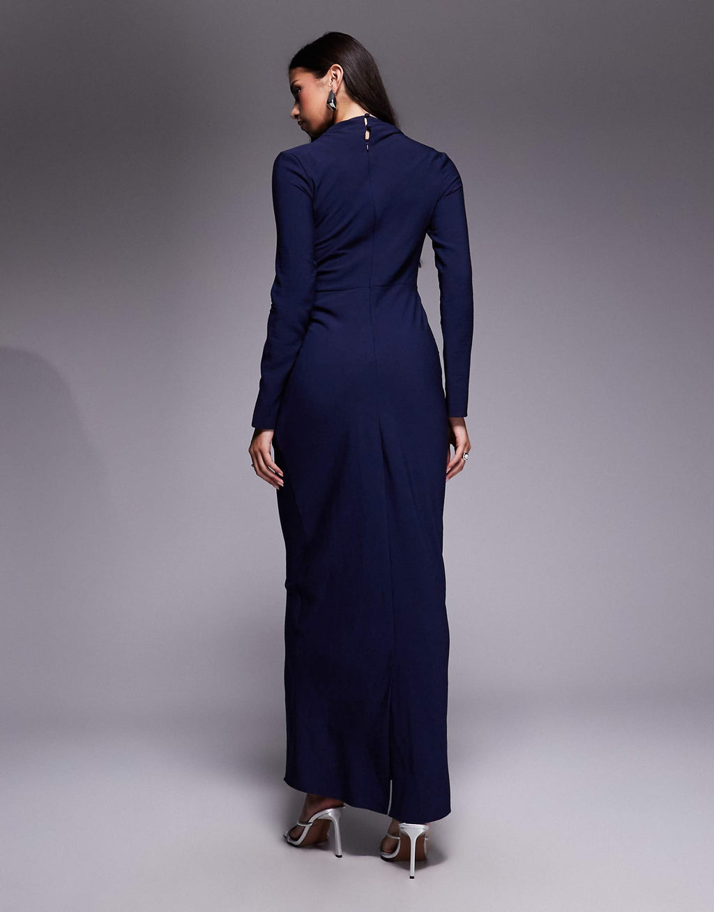 ASOS DESIGN high neck ruched side maxi dress in navy