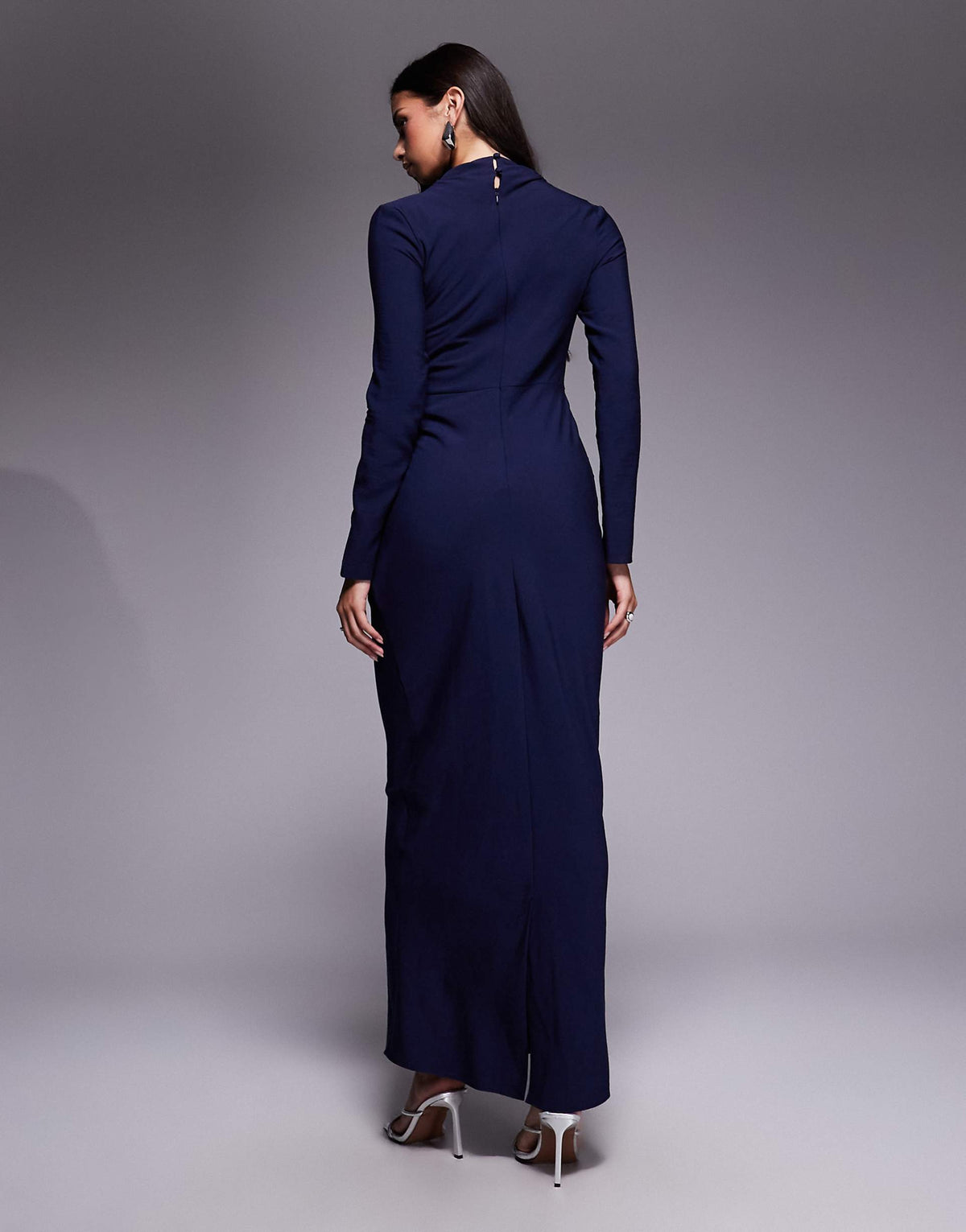 ASOS DESIGN high neck ruched side maxi dress in navy