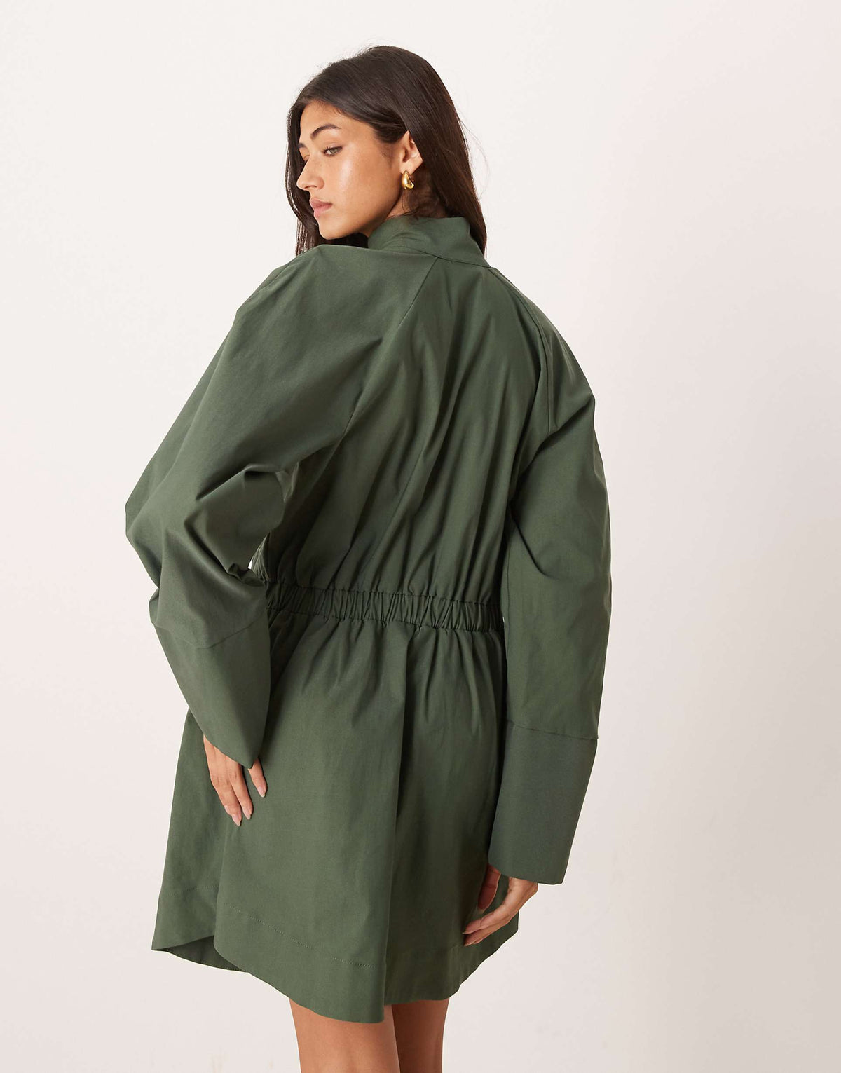 ASOS DESIGN high neck shirt mini dress with cinched waist in sage gray